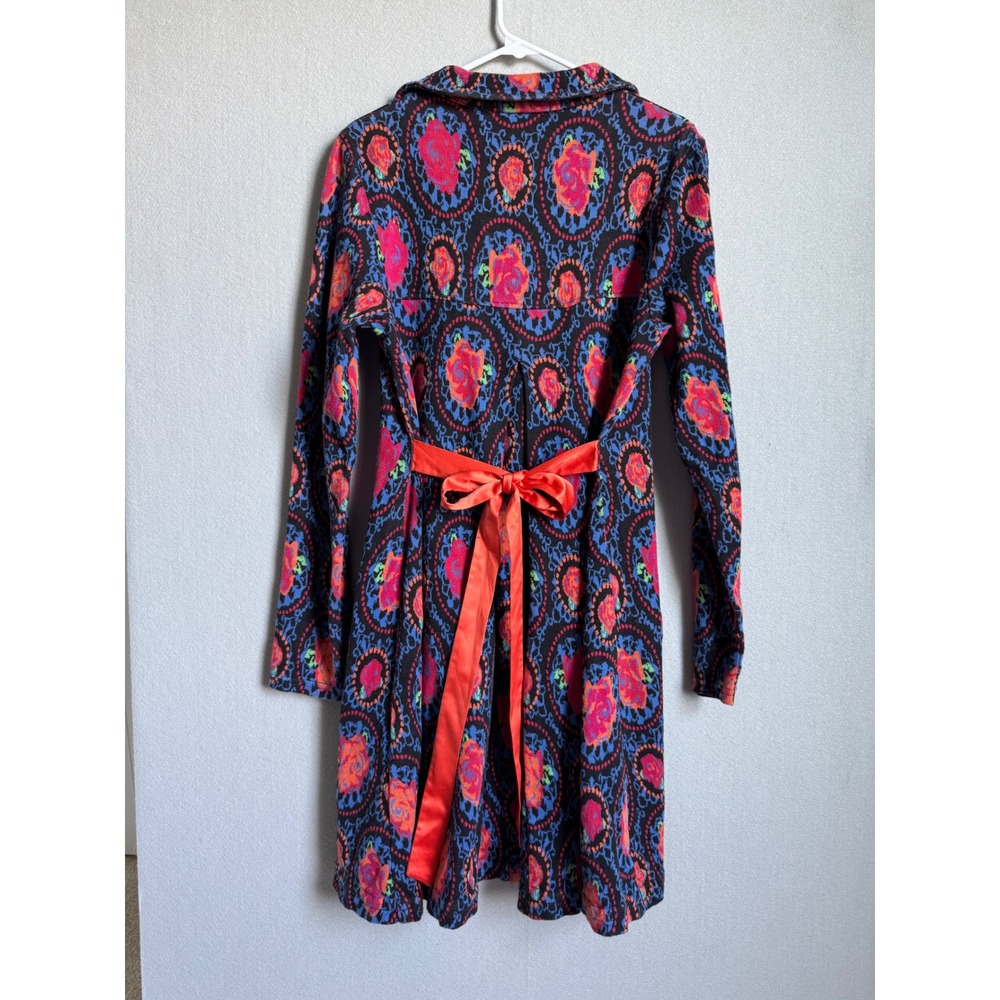 Lien & Giel Zip Front Women L Multi Color Psychedelic Floral Cotton Knit Trench